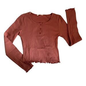 Juniors Terra-Cotta Long Sleeve Crop Top Size:M